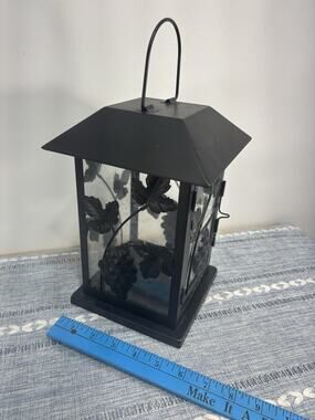 Black Metal Glass Lantern Grape Vine Candle Holder Rustic Tuscan Farmhouse Decor